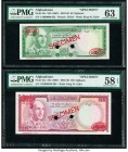 Afghanistan Bank of Afghanistan 50; 100 Afghanis ND (1967) / SH1346 Pick 43s; 44s Two Specimen PMG Choice About Uncirculated 58 EPQ; Choice Uncirculat...