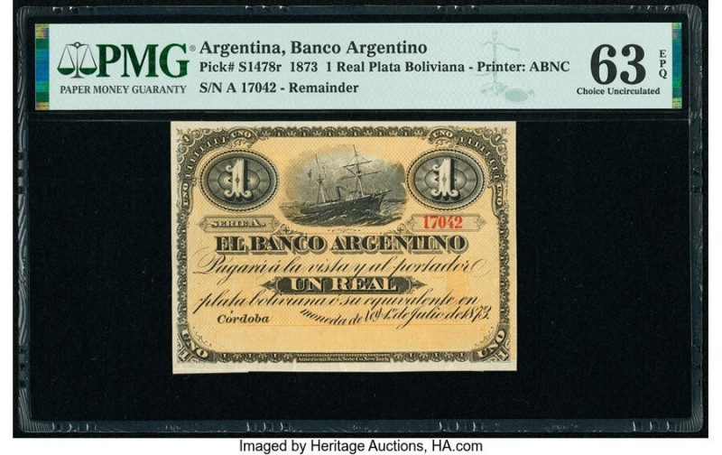 Argentina Banco Argentina 1 Real Plata Boliviana 1873 Pick S1478r Remainder PMG ...