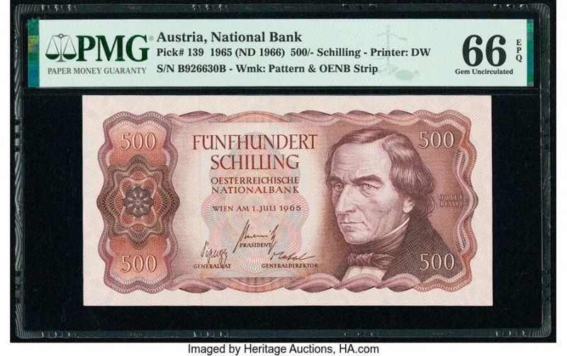 Austria Austrian National Bank 500 Schilling 1965 (ND 1966) Pick 139 PMG Gem Unc...