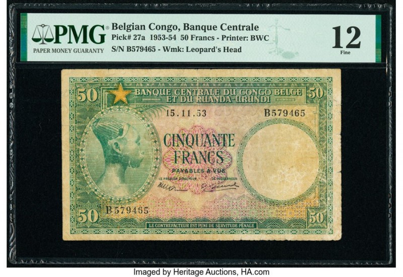 Belgian Congo Banque Centrale du Congo Belge 50 Francs 15.11.1953 Pick 27a PMG F...