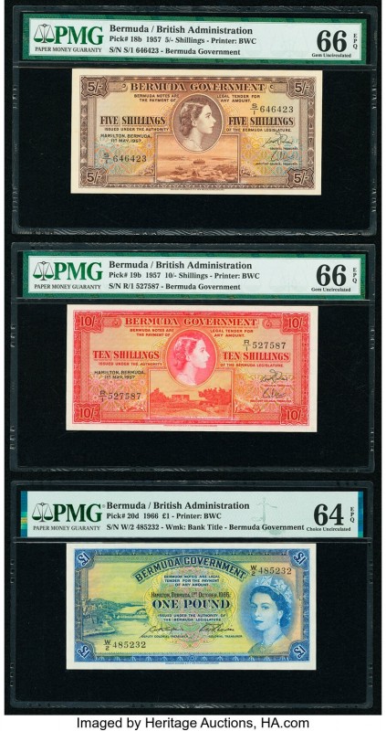 Bermuda Bermuda Government 5; 10 Shillings, 1 Pound (1957-1966) Pick 18b; 19b; 2...