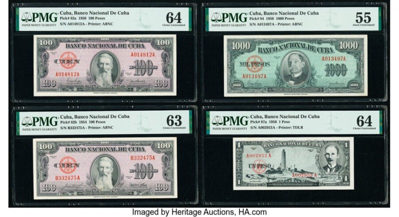 Cuba Banco Nacional de Cuba 1; 100; 1000 Peso/s (1950-1956) Pick 82a; 82b; 84; 8...