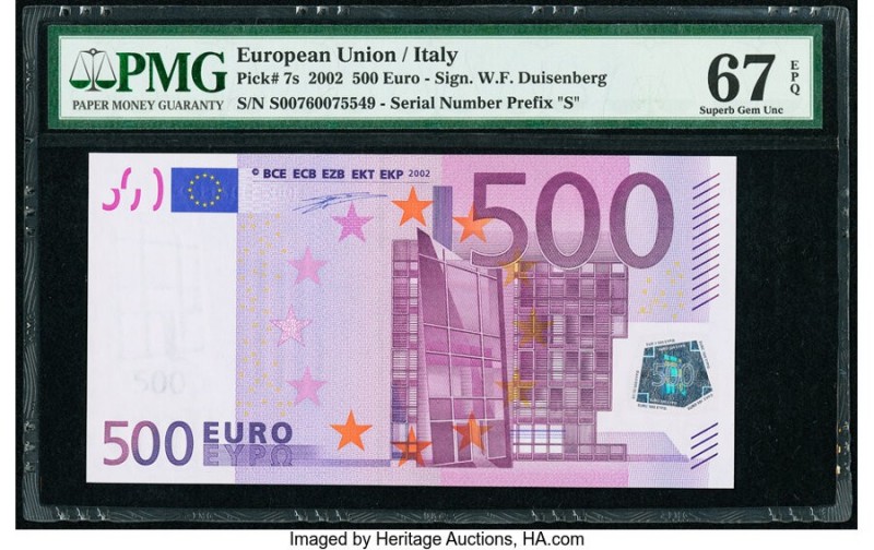 European Union Central Bank, Italy 500 Euro 2002 Pick 7s PMG Superb Gem Unc 67 E...