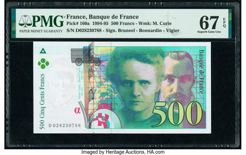 France Banque de France 500 Francs 1994 Pick 160a PMG Superb Gem Unc 67 EPQ. 

H...