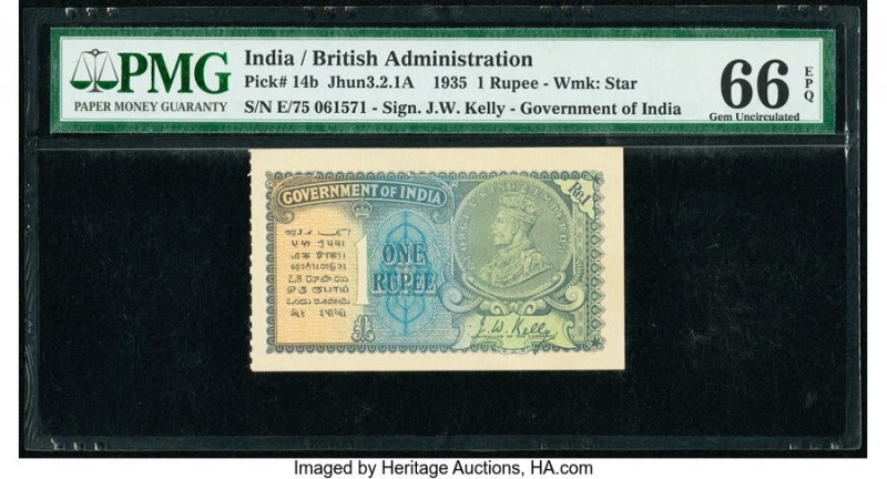 India Government of India 1 Rupee 1935 Pick 14b Jhun3.2.1A PMG Gem Uncirculated ...
