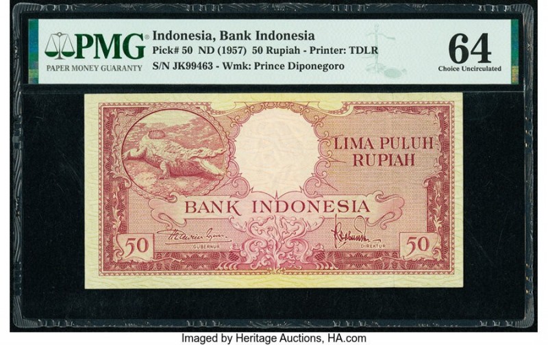 Indonesia Bank Indonesia 50 Rupiah ND (1957) Pick 50 PMG Choice Uncirculated 64....