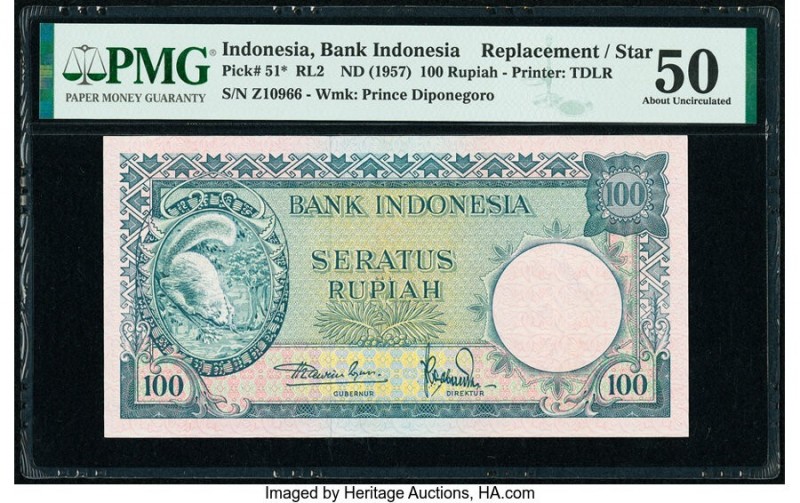Indonesia Bank Indonesia 100 Rupiah ND (1957) Pick 51* RL2 Replacement PMG About...