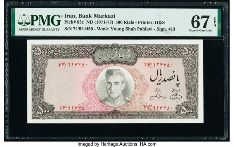 Iran Bank Markazi 500 Rials ND (1971-73) Pick 93c PMG Superb Gem Unc 67 EPQ. 

H...
