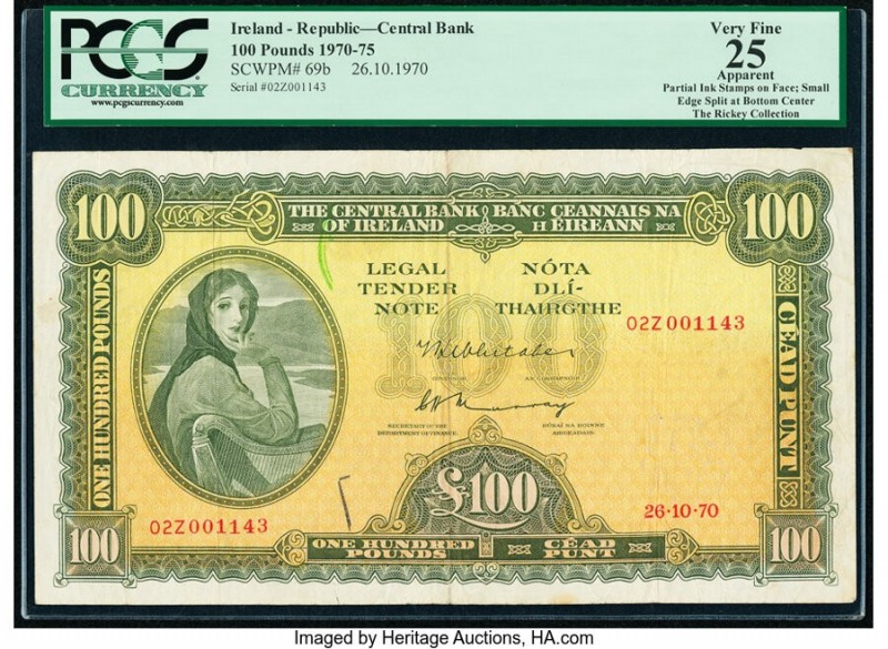 Ireland Republic Central Bank of Ireland 100 Pounds 26.10.1970 Pick 69b PCGS App...