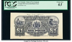 New Zealand Bank of New Zealand 1 Pound Pick Unlisted Unrecorded Back Proof PCGS Choice New 63. Mounting remnants on back. 

HID09801242017

© 2020 He...