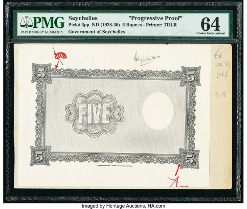 Seychelles Government of Seychelles 5 Rupee ND (1928-36) Pick 3pp Progressive Pr...