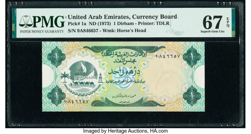 United Arab Emirates Currency Board 1 Dirham ND (1973) Pick 1a PMG Superb Gem Un...