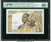 West African States Banque Centrale des Etats de L'Afrique de L'Ouest, Ivory Coast 1000 Francs ND (1959-65) Pick 103Al PMG Gem Uncirculated 66 EPQ. 

...