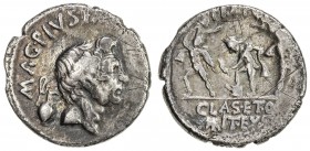 ROMAN IMPERATORIAL PERIOD: Sextus Pompey, in Sicily, 43-36 BC, AR denarius (3.46g), Sicily, 42-40 BC, Cr-511/3, Sear-1392, bare head of Sextus ' fathe...