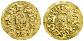 VISIGOTHS IN SPAIN: Suinthila, 621-631, AV tremissis (1.44g), Barbi, Miles-224, bold strike, Unc. The mint Barbi is now believed to be the town of Mar...