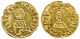 VISIGOTHS IN SPAIN: Chindasvinto, 642-653, AV tremissis (1.39g), Emerita (Mérida), derived from Miles-330, contemporary or later imitation or forgery,...