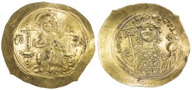 BYZANTINE EMPIRE: Michael VII Doukas, 1071-1078, AV histamenon (4.35g), S-1869, Christ Pantokrator seated facing on throne // facing bust of Michael, ...