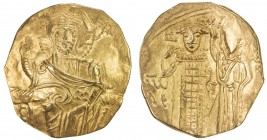 KINGDOM OF NICAEA: John III Ducas-Vatatzes, 1222-1254, AV hyperperon (3.93g), S-2073, Christ enthroned, raising hand in benediction // emperor standin...