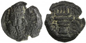SASANIAN KINGDOM: Ardashir I, 224-241, AE 15mm (2.23g), G-type II/6, Sell-type II, SNS-73/100, first crown // fire altar with no attendants, VF, R, ex...