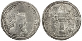 SASANIAN KINGDOM: Varhran I, 273-276, AR drachm (4.00g), G-41, king 's bust, wearing radiate crown with korymbos, left legend in 2 lines // fire altar...
