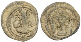SASANIAN KINGDOM: Shapur II, 309-379, lead 20mm (3.89g), G-type I/6, Sell-type I, SNS—, king 's bust right, crescent left of his crown and uncertain s...