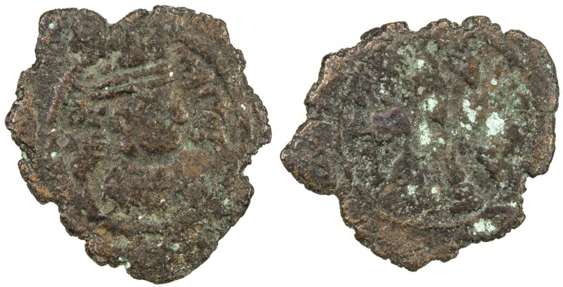 SASANIAN KINGDOM: Ardashir III, 628-630, AE pashiz (0.82g), MM, year 2, standard...