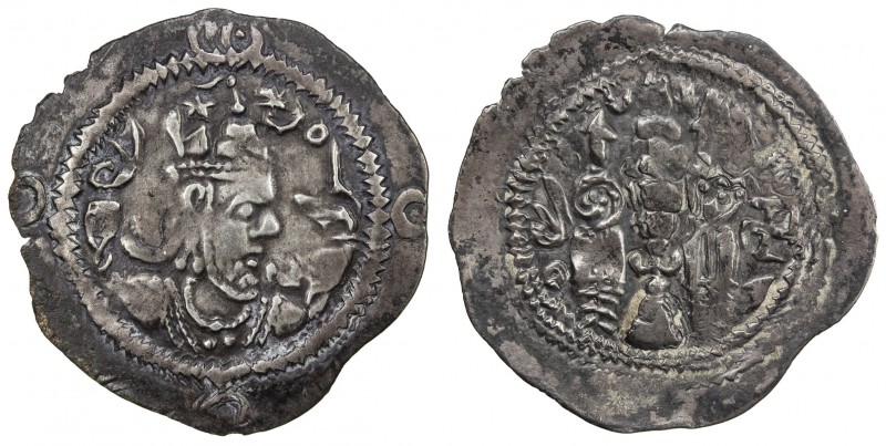 TURK YABGHUS: Anonymous, 7th century, AR drachm (3.61g), NM, G-295, cf. Zeno-236...