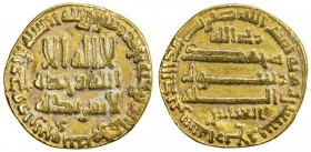 ABBASID: al-Amin, 809-813, AV dinar (4.08g), NM (Madinat al-Salam), AH194, A-220.5, rabbi Allah above and the name al- 'abbas below the reverse field,...