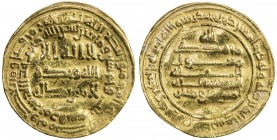 ABBASID: al-Mu 'tazz, 866-869, AV dinar (4.24g), Marw, AH253, A-235.1, without his heir 'Abd Allah, slightly wavy surfaces, F-VF.
Estimate: $240 - $2...