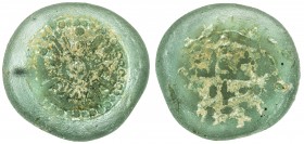 FATIMID: al-Hakim, 996-1021, glass weight or jeton (2.88g), A-713, FGJ-154, Imam 's name around the central circle, which bears only a pellet // kalim...