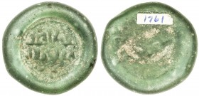 FATIMID: al-Zahir, 1021-1036, glass weight or jeton (5.92g), A-718, FGJ-181, Imam 's name & title is 2-line legend within large area, border of pellet...