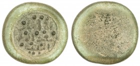 FATIMID: al-Mustansir, 1036-1094, glass weight or jeton (3.08g), A-724, FGJ-251var, legend as FGJ-251 but with 14 globules added in the background; gr...