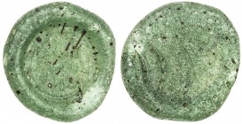 FATIMID: al-Mustansir, 1036-1094, glass weight or jeton (4.93g), A-724, 3-line Imamate legend, perhaps as FGJ-250; blue-green, translucent, considerab...