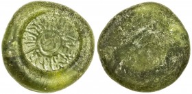 FATIMID: glass weight or jeton (5.93g), A-746G, similar to the third example in the top row of FGJ Plate XXI, contemporary imitation of type FGJ-298 o...