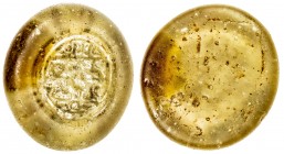 AYYUBID: Anonymous, 13th century, glass weight or jeton (6.09g), A-A834, totally meaningless Arabic, light brown with one area of bright yellow, trans...