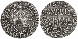 SELJUQ OF RUM: Kaykhusraw II, 1236-1245, AR bilingual tram (2.81g), Sis, AH642, A-1221, Armenian-style horseman, holding staff topped with fleur-de-li...