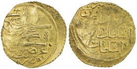 EGYPT: Ahmed III, 1703-1730, AV eshrefi (3.47g), Misr, AH1115, KM-73, UBK-35, without initial, weakly struck, VF.
Estimate: $150 - $200