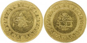 TURKEY: Mahmud I, 1730-1754, AV 5 altin (5 sultani) (17.00g), Islambul, AH1143, KM-242, initial #13, traces of mount removal, visible only on the edge...