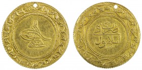TURKEY: Abdul Hamid I, 1774-1789, AV 1½ altin (9.43g), Islambul, AH1187 year 3, KM-424, Damali-K-A5b, pierced, bold VF, ex Ahmed Sultan Collection. 
...