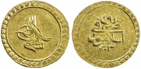 TURKEY: Selim III, 1789-1807, AV sultani (3.43g), Islambul, AH1203 year 19, KM-527, choice EF, ex Ahmed Sultan Collection. 
Estimate: $200 - $260