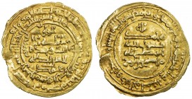 SAMANID: Mansur I, 961-976, AV dinar (3.29g), Herat, AH364, A-1464, citing al-Wali Muhammad on the obverse and the caliph al-Muti ', VF-EF, S. 
Estim...