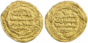 SAMANID: Mansur II, 997-999, AV dinar (3.58g), Nishapur, AH387, A-1472.2, citing the majordomo Abu 'l-Fawaris Bektuzun, VF, R. 
Estimate: $260 - $325