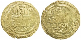 GREAT MONGOLS: Anonymous, ca. 1220s-1230s, AV dinar (3.55g), Bukhara, ND, A-B1967, totally anonymous, only the kalima on both sides, with the mint bel...