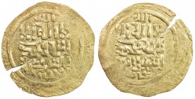 GREAT MONGOLS: Anonymous, ca. 1220s-1230s, AV dinar (3.05g), Bukhara, ND, A-B1967, totally anonymous, only the kalima on both sides, with the mint bel...