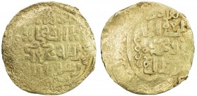 GREAT MONGOLS: Anonymous, ca. 1220s-1240s, AV dinar (6.10g), Samarqand, ND, A-B1967, mint name only partially visible below both the obverse & reverse...