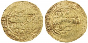 GREAT MONGOLS: Anonymous, ca. 1220s-1249s, AV dinar (5.44g), NM, AH628, A-A1967, citing the caliph al-Nasir li-din Allah on the obverse, the kalima on...