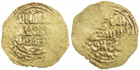 GREAT MONGOLS: Anonymous, ca. 1220s-1249s, AV dinar (3.80g), MM, DM, A-A1967, citing the caliph al-Nasir li-din Allah on the obverse, the kalima on re...