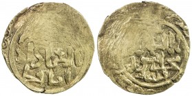 ILKHAN: Abaqa, 1265-1282, AV dinar (2.89g), NM, ND, A-2126.2, Zeno-227044 (this piece), struck on relatively thick but very narrow flan, about 40% fla...