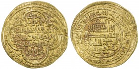 ILKHAN: Uljaytu, 1304-1316, AV dinar (8.56g), Abu Ishaq (= Kazirun), AH711, A-2182, type B, "700" for the date is indicated by the numerals "700" inst...