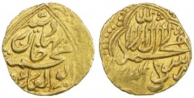 JANID: Abu 'l-Ghazi Khan, 1758-1785, AV tilla (4.63g), NM, AH(11)94, A-3025.1, minor weakness, rare with clear date, choice VF, R. 
Estimate: $250 - ...
